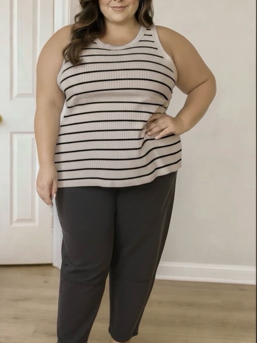 Gap Women’s XXL Sleeveless Ribbed Striped Tank Top - Cream & Black